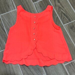 Neon Tank Top with Scallop Detail & Button Back